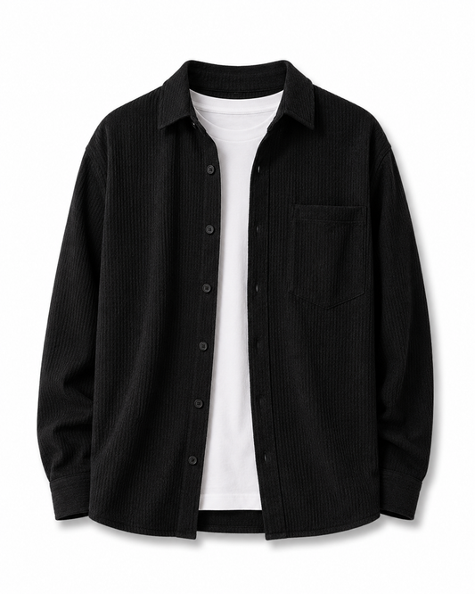 Wrinkle-Resistant Long-Sleeve Shirt in black on a white background
